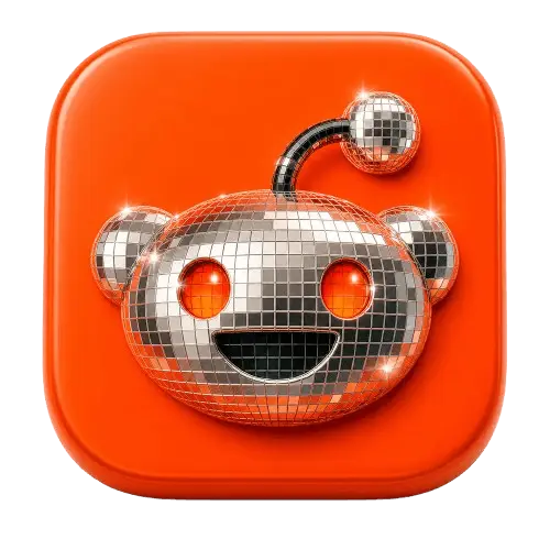 Reddit logo transformed into a reflective square icon